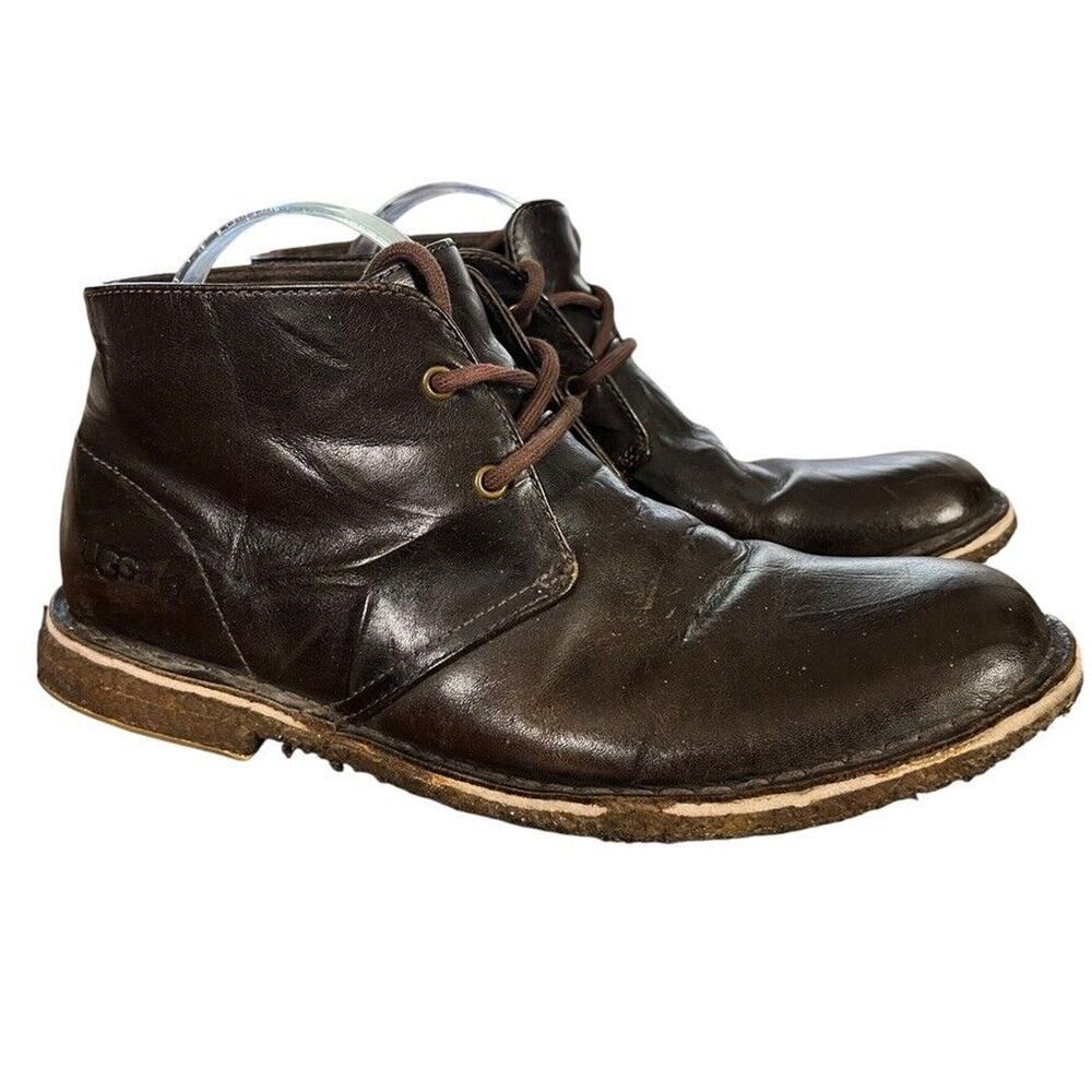 Ugg 3275 Leighton Chukka Lace Up Brown Leather Mens Ankle Boots Shoes sz 10
